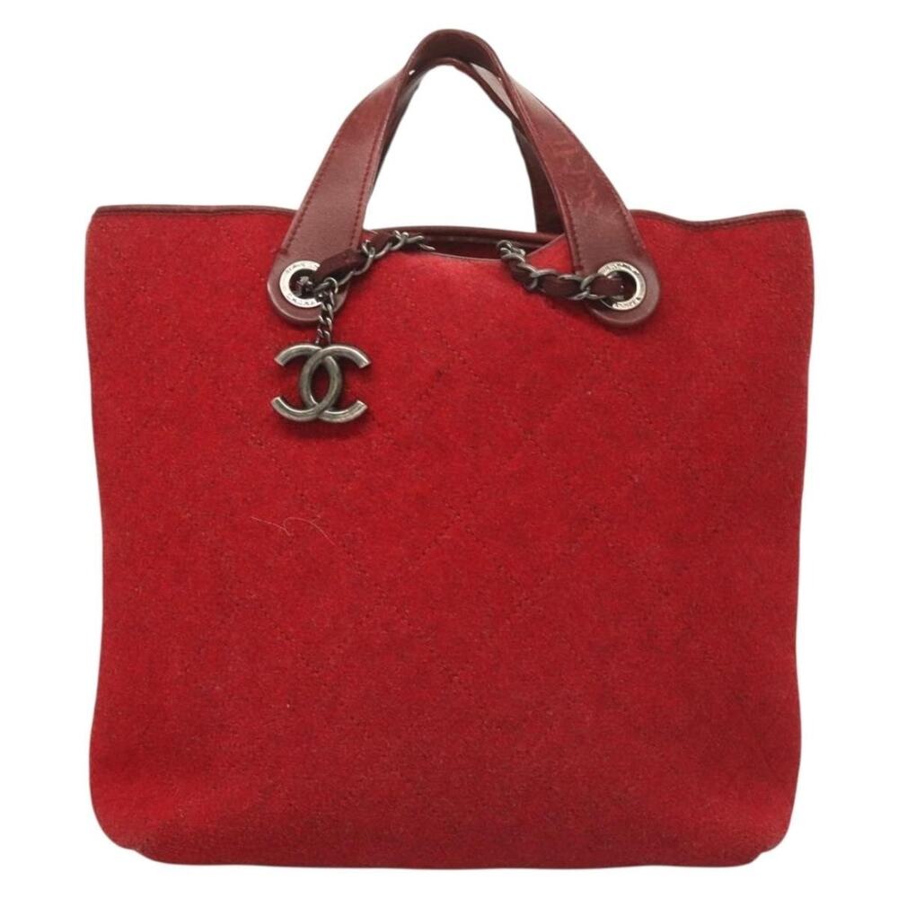 Chanel Matelasse Chain Wool Tote Red